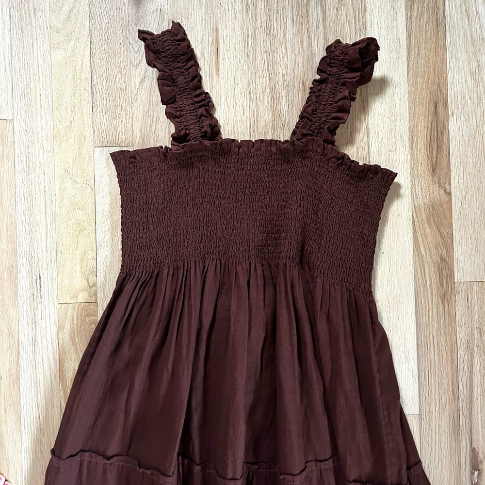 QUINCE european linen smocked midi dress chocolate brown nap dress size XL - Picture 9 of 15